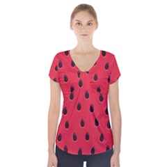 Seamless Watermelon Surface Texture Short Sleeve Front Detail Top by Nexatart