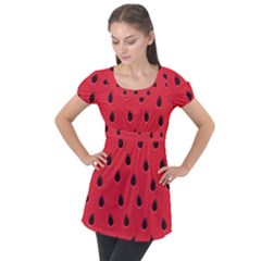 Seamless Watermelon Surface Texture Puff Sleeve Tunic Top by Nexatart