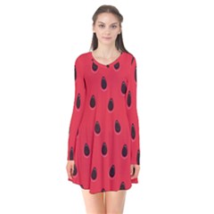 Seamless Watermelon Surface Texture Long Sleeve V-neck Flare Dress by Nexatart