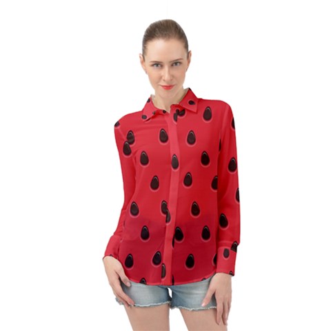 Seamless Watermelon Surface Texture Long Sleeve Chiffon Shirt by Nexatart