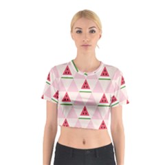 Seamless Pattern Watermelon Slices Geometric Style Cotton Crop Top by Nexatart