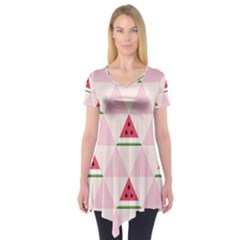 Seamless Pattern Watermelon Slices Geometric Style Short Sleeve Tunic  by Nexatart