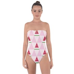 Seamless Pattern Watermelon Slices Geometric Style Tie Back One Piece Swimsuit by Nexatart