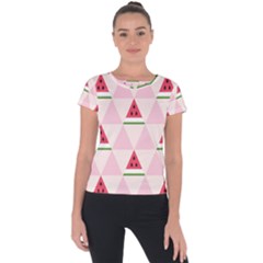 Seamless Pattern Watermelon Slices Geometric Style Short Sleeve Sports Top  by Nexatart