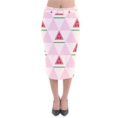 Seamless Pattern Watermelon Slices Geometric Style Velvet Midi Pencil Skirt by Nexatart