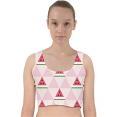 Seamless Pattern Watermelon Slices Geometric Style Velvet Racer Back Crop Top