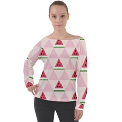 Seamless Pattern Watermelon Slices Geometric Style Off Shoulder Long Sleeve Velour Top