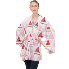 Seamless Pattern Watermelon Slices Geometric Style Long Sleeve Velvet Kimono  by Nexatart