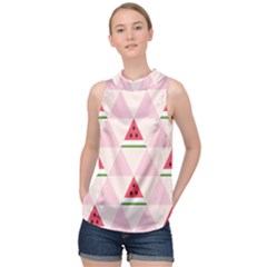 Seamless Pattern Watermelon Slices Geometric Style High Neck Satin Top by Nexatart