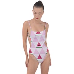 Seamless Pattern Watermelon Slices Geometric Style Tie Strap One Piece Swimsuit