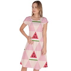 Seamless Pattern Watermelon Slices Geometric Style Classic Short Sleeve Dress