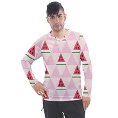 Seamless Pattern Watermelon Slices Geometric Style Men s Pique Long Sleeve Tee