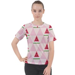 Seamless Pattern Watermelon Slices Geometric Style Women s Sport Raglan Tee