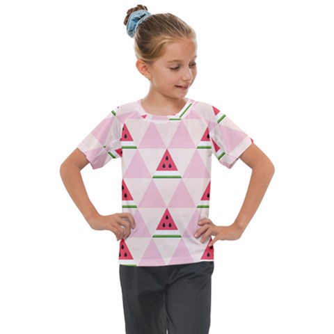 Seamless Pattern Watermelon Slices Geometric Style Kids  Mesh Piece Tee by Nexatart