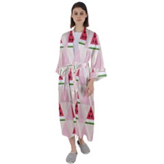 Seamless Pattern Watermelon Slices Geometric Style Maxi Satin Kimono