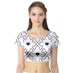 Dog Bone Seamless Pattern Heart Valentine Short Sleeve Crop Top by Nexatart