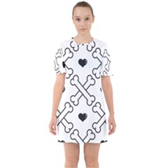 Dog Bone Seamless Pattern Heart Valentine Sixties Short Sleeve Mini Dress by Nexatart