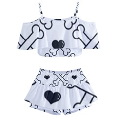 Dog Bone Seamless Pattern Heart Valentine Kids  Off Shoulder Skirt Bikini by Nexatart