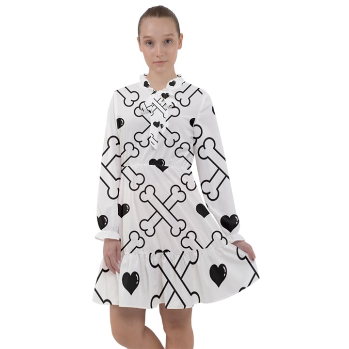 Dog Bone Seamless Pattern Heart Valentine All Frills Chiffon Dress