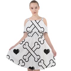 Dog Bone Seamless Pattern Heart Valentine Cut Out Shoulders Chiffon Dress