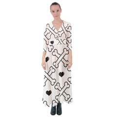 Dog Bone Seamless Pattern Heart Valentine Button Up Maxi Dress by Nexatart