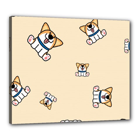 Cute Welsh Corgi Puppy Sitting Seamless Pattern Canvas 24  X 20  (stretched) by Nexatart