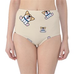 Cute Welsh Corgi Puppy Sitting Seamless Pattern Classic High-waist Bikini Bottoms by Nexatart