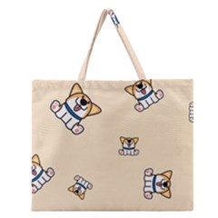 Cute Welsh Corgi Puppy Sitting Seamless Pattern Zipper Large Tote Bag by Nexatart