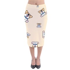 Cute Welsh Corgi Puppy Sitting Seamless Pattern Velvet Midi Pencil Skirt by Nexatart