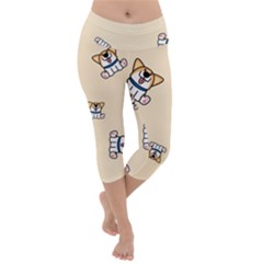 Cute Welsh Corgi Puppy Sitting Seamless Pattern Lightweight Velour Capri Yoga Leggings by Nexatart