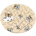 Cute Welsh Corgi Puppy Sitting Seamless Pattern Wooden Puzzle Round View3