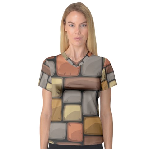 Colorful Brick Wall Texture V-neck Sport Mesh Tee by Nexatart