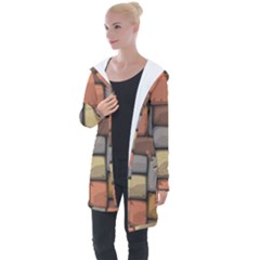 Colorful Brick Wall Texture Longline Hooded Cardigan by Nexatart