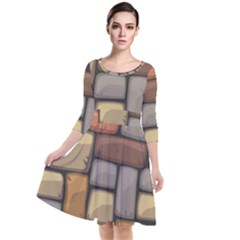 Colorful Brick Wall Texture Quarter Sleeve Waist Band Dress by Nexatart