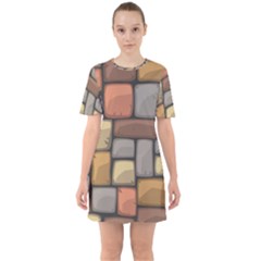 Colorful Brick Wall Texture Sixties Short Sleeve Mini Dress by Nexatart