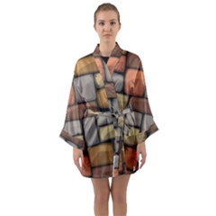 Colorful Brick Wall Texture Long Sleeve Satin Kimono by Nexatart