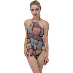 Colorful Brick Wall Texture Go With The Flow One Piece Swimsuit by Nexatart