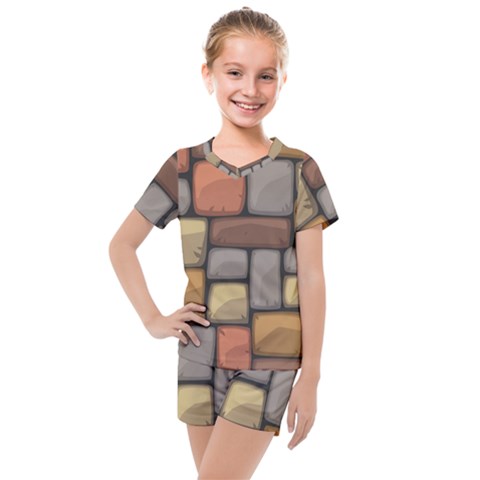 Colorful Brick Wall Texture Kids  Mesh Tee And Shorts Set by Nexatart