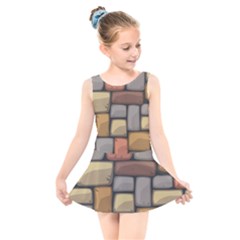 Colorful Brick Wall Texture Kids  Skater Dress Swimsuit by Nexatart