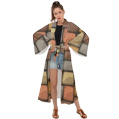 Colorful Brick Wall Texture Maxi Kimono