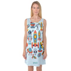 Space Elements Flat Sleeveless Satin Nightdress by Nexatart