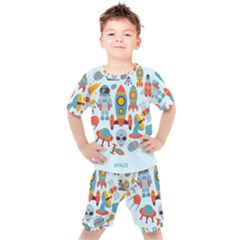 Space Elements Flat Kids  Tee And Shorts Set by Nexatart