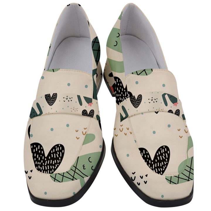 Cute Cactus Plants Seamless Pattern With Children Drawing Baby Kids Apparel Fashion Women s Chunky Heel Loafers