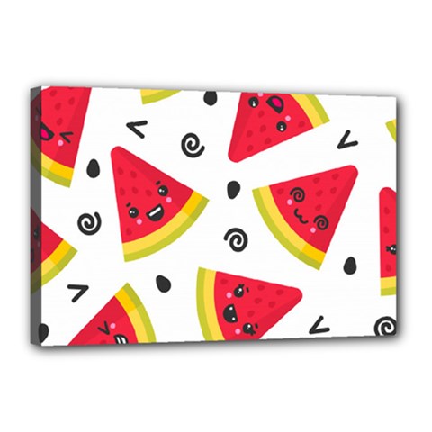 Cute Smiling Watermelon Seamless Pattern White Background Canvas 18  X 12  (stretched)