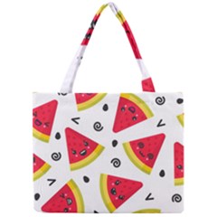 Cute Smiling Watermelon Seamless Pattern White Background Mini Tote Bag by Nexatart