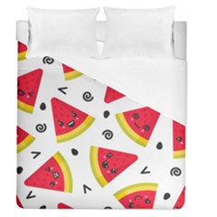 Cute Smiling Watermelon Seamless Pattern White Background Duvet Cover (queen Size) by Nexatart