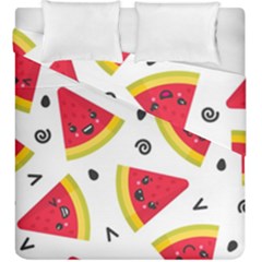 Cute Smiling Watermelon Seamless Pattern White Background Duvet Cover Double Side (king Size) by Nexatart