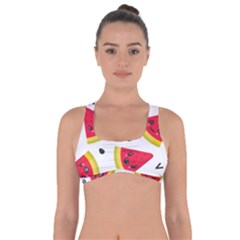 Cute Smiling Watermelon Seamless Pattern White Background Got No Strings Sports Bra by Nexatart