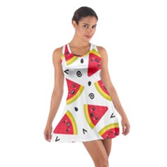 Cute Smiling Watermelon Seamless Pattern White Background Cotton Racerback Dress by Nexatart