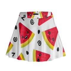 Cute Smiling Watermelon Seamless Pattern White Background Mini Flare Skirt by Nexatart